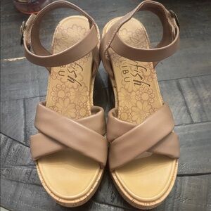 Malibu Tan Sandals with Embossed Design